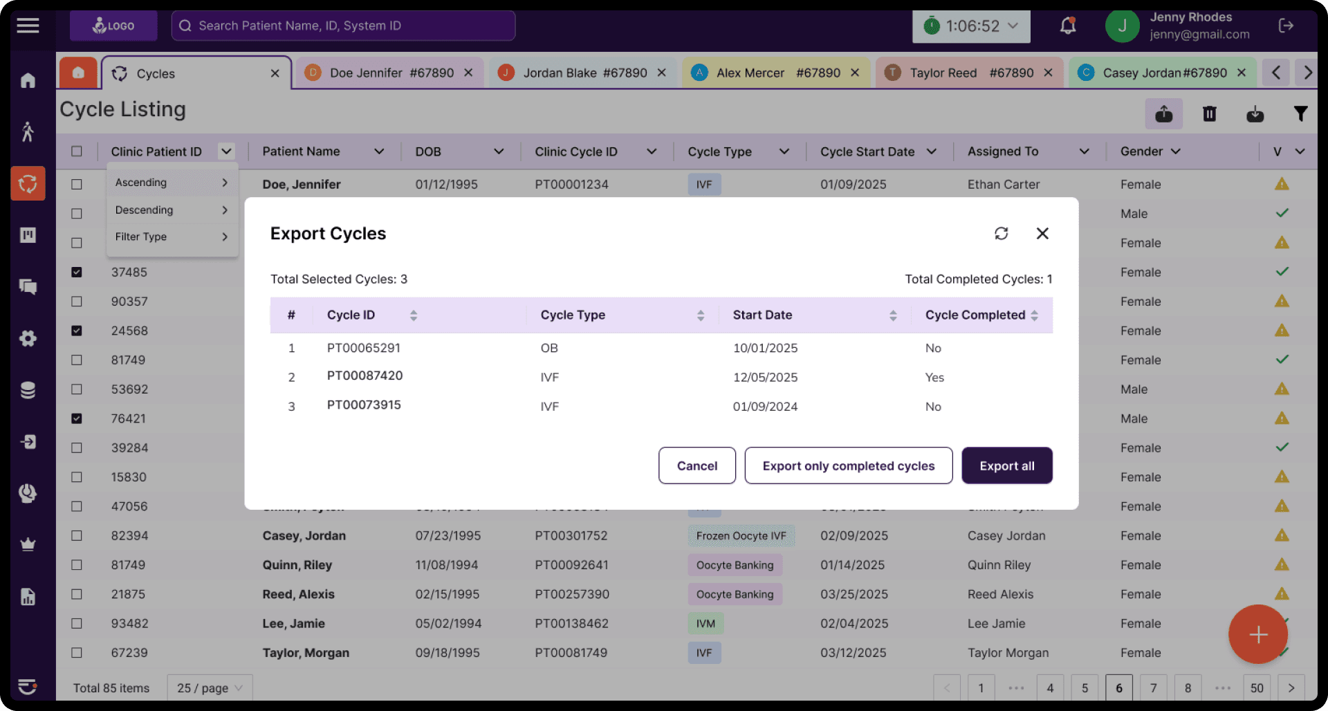 Cycles management mockup